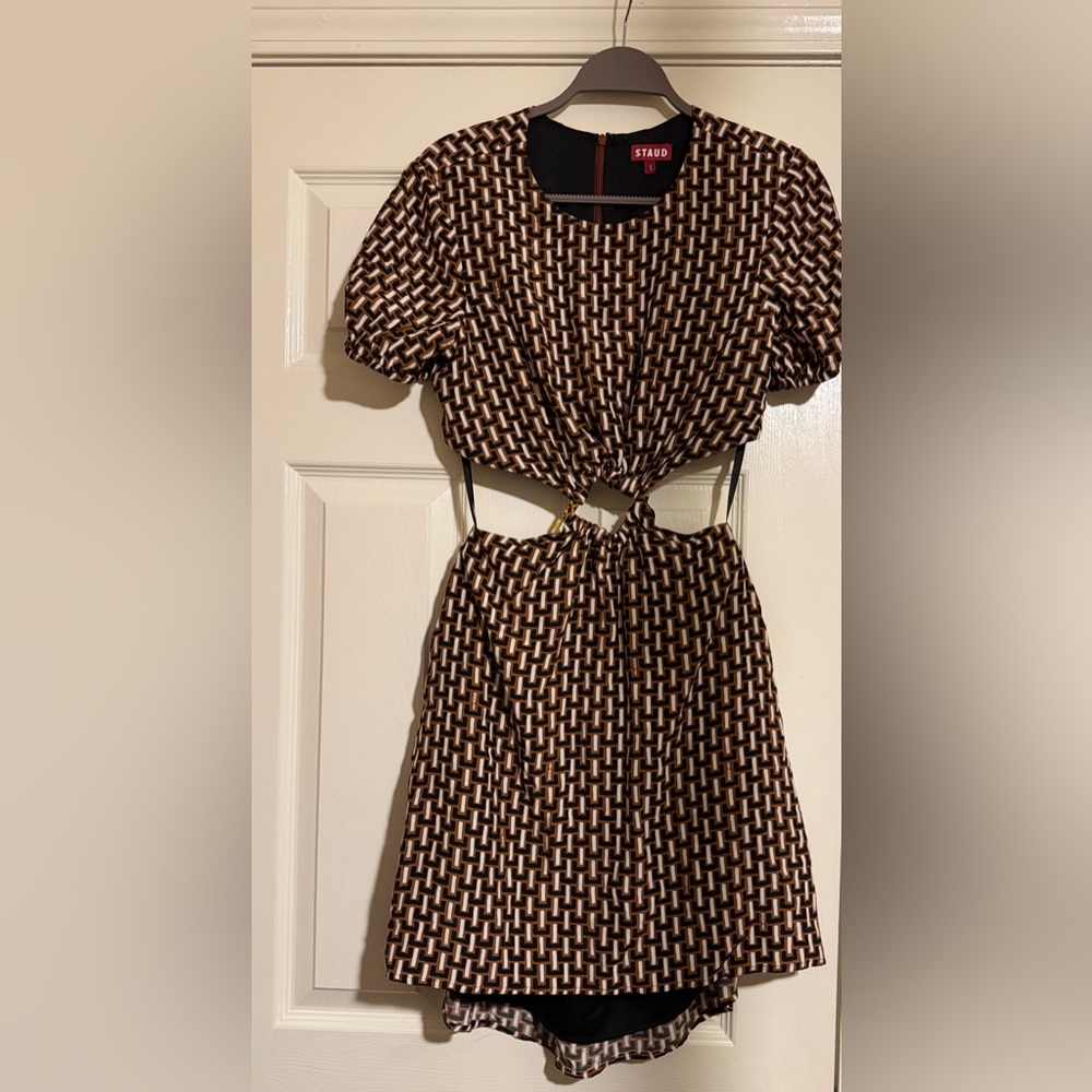 NWOT STAUD Staud Epona Geometric Print Cutout Dress in Basket Weave